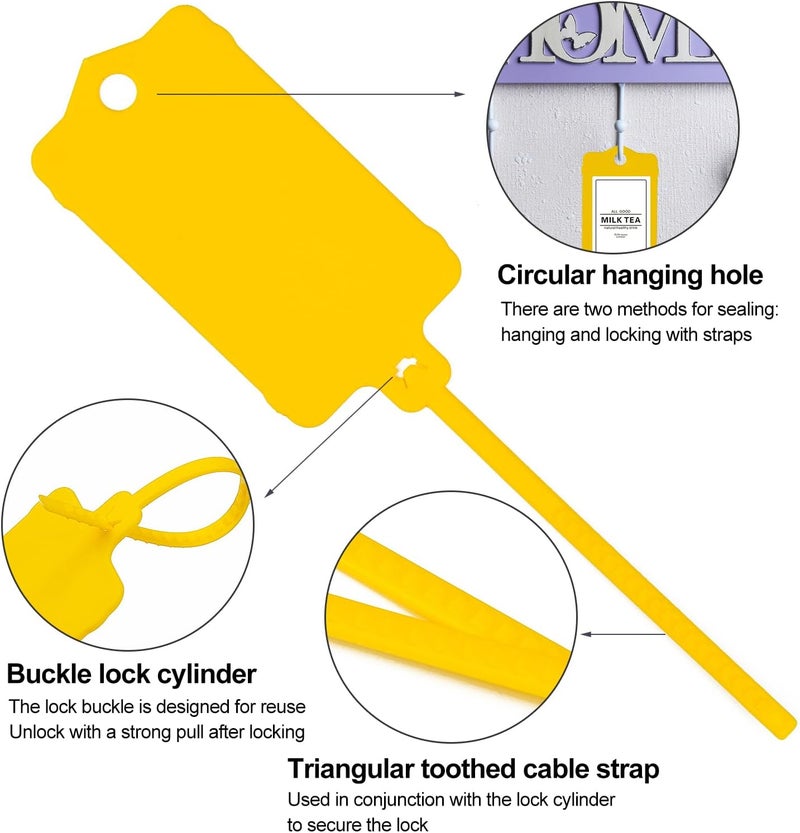LeadSeals 100pcs Blank Plastic Tags for Labeling Reusable Hanging Tags Ties Key Tag Storage Labels Waterproof Plastic Mark Label Writable Hang Sign with One Marker Pen (Yellow) - Image 4